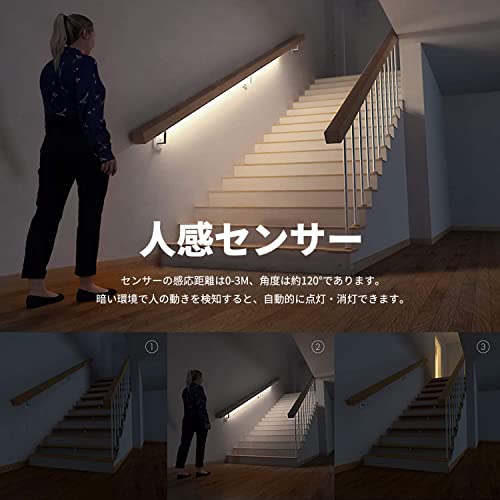 人感センサー LEDテープライト 間接照明 電球色 USB&電池式 明るさ調整両面テープ 取付簡単 防水 室内 玄関 足元灯 棚下 ホーム装飾用 2M