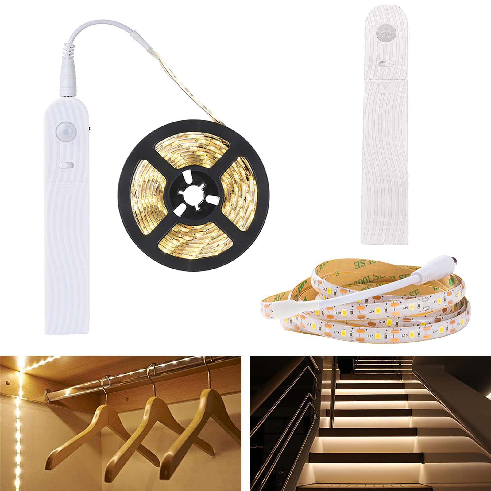 人感センサー LEDテープライト 間接照明 電球色 USB&電池式 明るさ調整両面テープ 取付簡単 防水 室内 玄関 足元灯 棚下 ホーム装飾用 2M